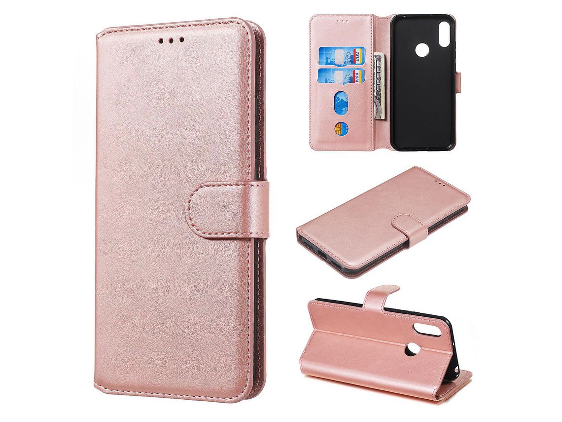 Classic Wallet Leather Stand Phone Protective Cover For Huawei Y6 2019 With Fingerprint Sensor / Honor 8A Brownrose Gold
