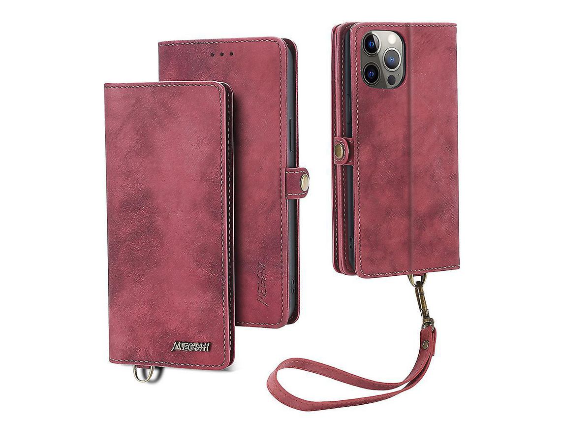 Megshi 021 Series For Iphone 12 Pro Max 6.7 Inch Pu Leather Phone Stand Cover Magnetic Detachable Wallet Protective Casered