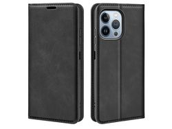 For Iphone 14 Pro 6.1 Inch Soft Skin Feeling Leather Folio Book Flip Cover Horizontal Viewing Stand Magnetic Absorption Phone Caseblack