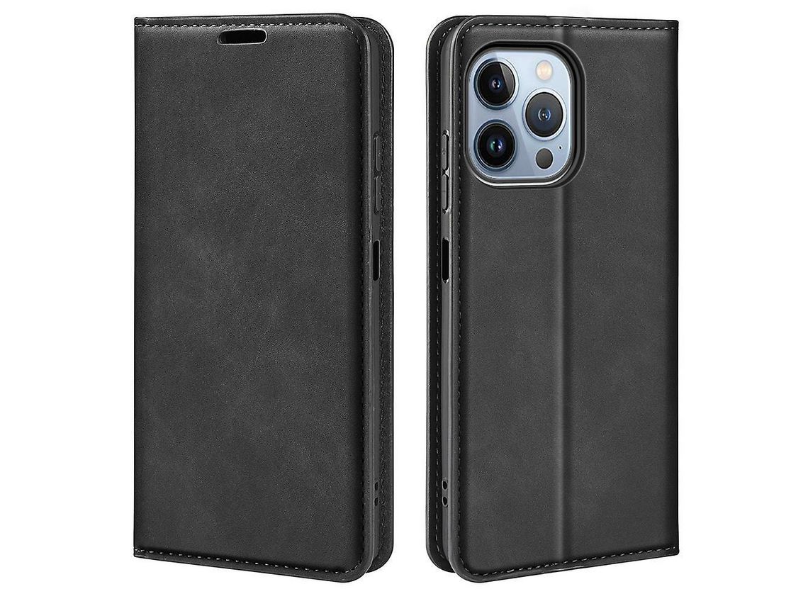 For Iphone 14 Pro 6.1 Inch Soft Skin Feeling Leather Folio Book Flip Cover Horizontal Viewing Stand Magnetic Absorption Phone Caseblack