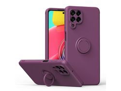 For Samsung Galaxy M53 5G Finger Ring Kickstand Design Anti-Scratch Cover Liquid Silicone Cell Phone Protective Casedark Purple