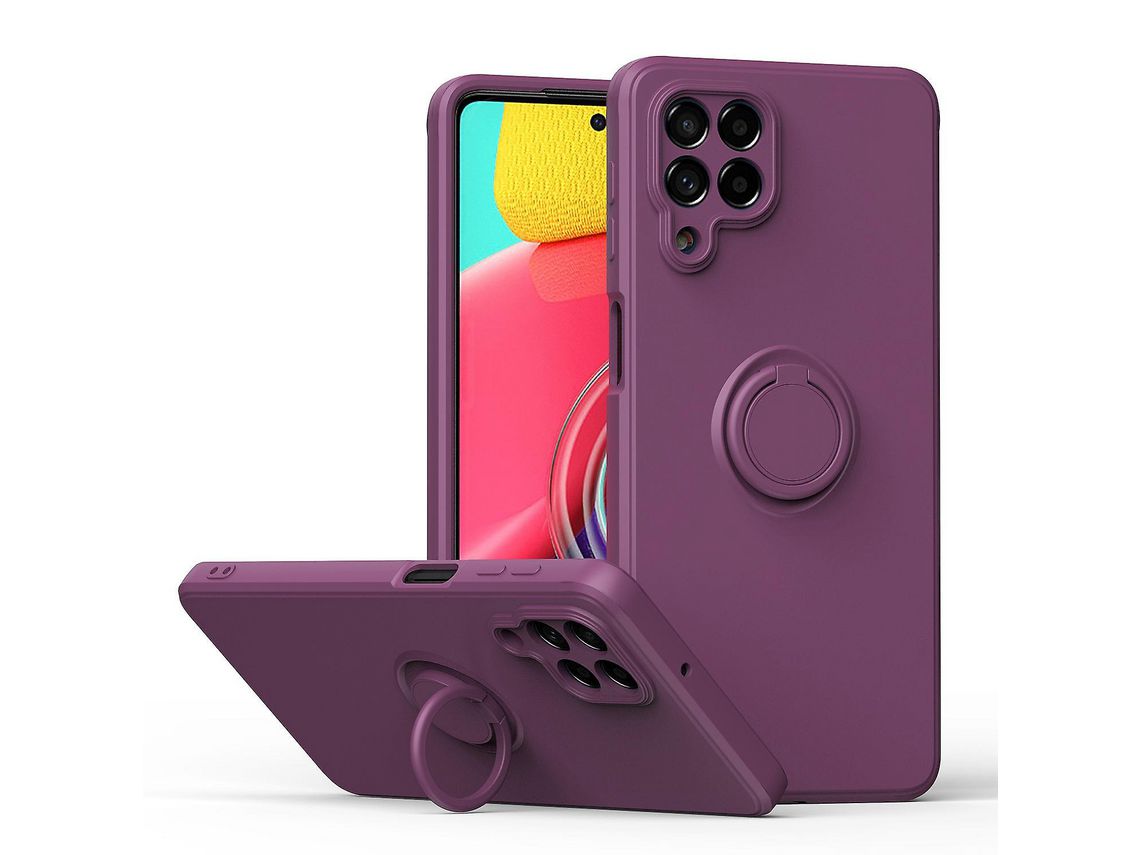 For Samsung Galaxy M53 5G Finger Ring Kickstand Design Anti-Scratch Cover Liquid Silicone Cell Phone Protective Casedark Purple