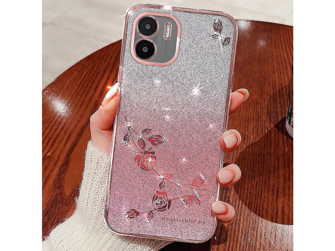 For Xiaomi Redmi A1 4G / A2 4G Tpu Phone Cover Flower Rhinestone Gradient Glitter Drop Protection Caserose Gold