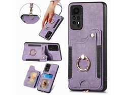 For Xiaomi Redmi Note 11 Pro 4G Mediatek / 11 Pro 5G Qualcomm Rfid Blocking Mobile Phone Cover Card Holder Pu Leatherpctpu Kickstand Casepurple