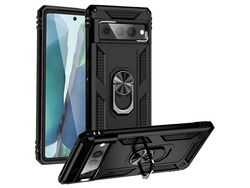 For Google Pixel 7 Pro Phone Case Bump Proof Hard Pc Soft Tpu Protective Cover With Rotatable Ring Kickstandblack