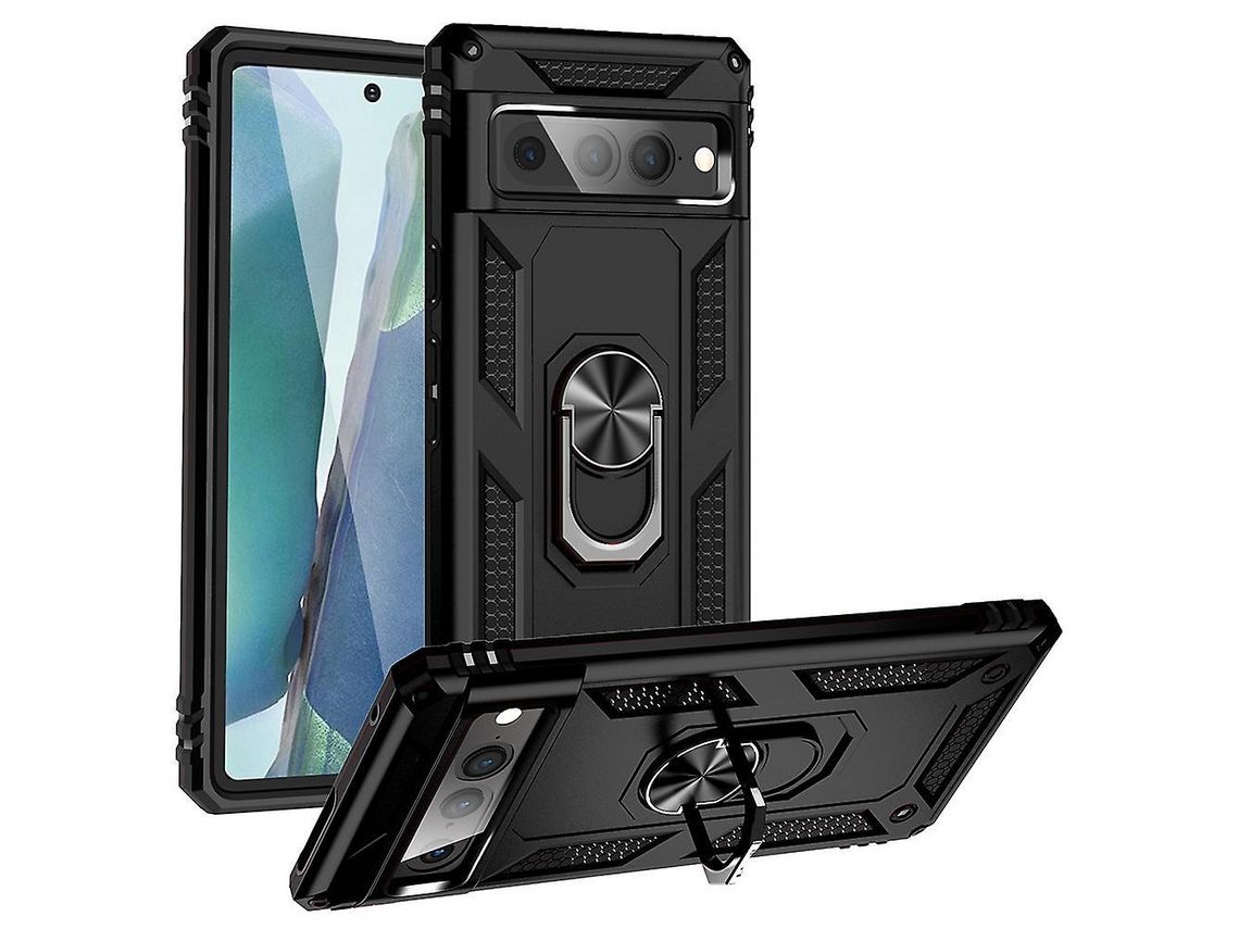 For Google Pixel 7 Pro Phone Case Bump Proof Hard Pc Soft Tpu Protective Cover With Rotatable Ring Kickstandblack