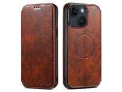 Suteni J05 Compatible With Magsafe Cell Phone Cover For Iphone 14 Plus Magnetic Stand Wallet Pu Leather Casekhaki