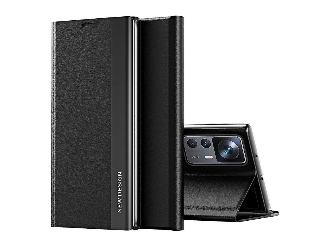 For Xiaomi 12T 5G / 12T Pro 5G / Redmi K50 Ultra 5G Pu Leather Stand Cover Electroplating Design Magnetic Absorption Shockproof Flip Phone Caseblack