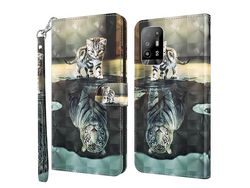 For Oppo A94 5G/A95 5G Pu Leather 3D Pattern Printing Phone Cover Wrist Strap Wallet Style Magnetic Buckle Viewing Stand Flip Casecat And Tiger