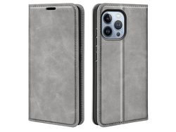 For Iphone 14 Pro Max 6.7 Inch Soft Skin Feeling Leather Folio Book Flip Cover Horizontal Viewing Stand Magnetic Absorption Phone Casegrey