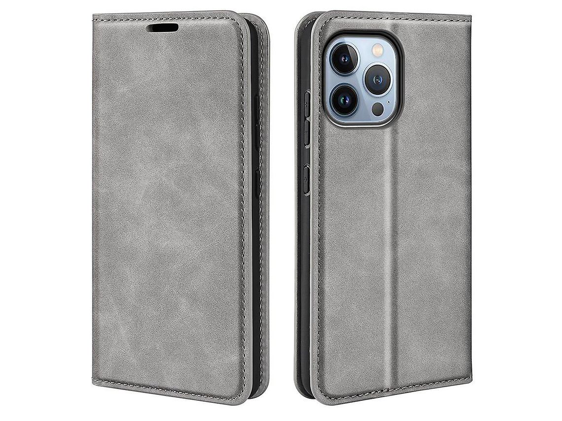 For Iphone 14 Pro Max 6.7 Inch Soft Skin Feeling Leather Folio Book Flip Cover Horizontal Viewing Stand Magnetic Absorption Phone Casegrey