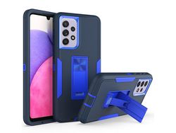 For Samsung Galaxy A33 5G Drop Proof Pc Tpu Hybrid Phone Cover With Integrated Kickstand Car Mount Metal Sheet Casesapphire Dark Blue