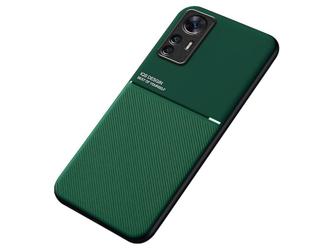 Mobile Phone Protector For Xiaomi 12T 5G / Redmi K50 Ultra 5G Lines Imprinted Pu Leathertpu Hybrid Shell With Built-In Metal Sheetgreen