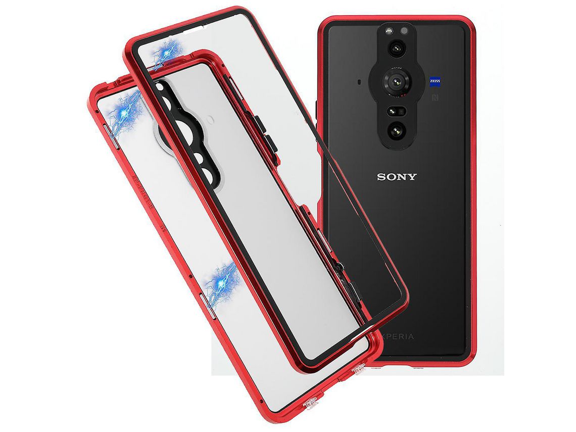 For Sony Xperia Pro-I Metal Frame Tempered Glass Pc Matte Hybrid Cover Drop-Proof Well-Protected Magnetic Closure Phone Casered