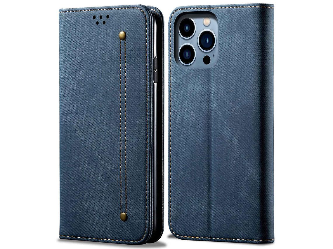 For Iphone 14 Pro Max 6.7 Inch Full Protection Phone Wallet Cover Stand Jeans Cloth Texture Magnetic Flip Leather Mobile Phone Case