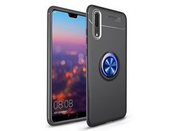 For Huawei P20 Pro Tpu Phone Cover Ring Kickstand Shock-Absorption Protection Case Built-In Magnetic Metal Sheet Blackblack Blue
