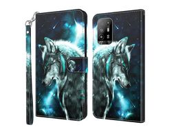 For Oppo A94 5G/A95 5G Pu Leather 3D Pattern Printing Phone Cover Wrist Strap Wallet Style Magnetic Buckle Viewing Stand Flip Casewolf