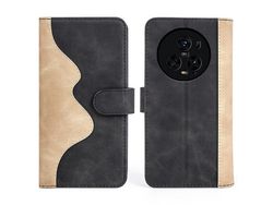 For Honor Magic5 Pro Leather Wallet Phone Cover Dual Color Splicing Shockproof Stand Mobile Caseblack