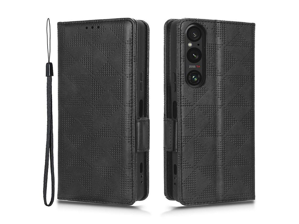 For Sony Xperia 1 V Cell Phone Cover Stand Wallet Imprinted Triangle Pu Leather Phone Caseblack