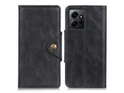 For Xiaomi Redmi Note 12 4G Brass Buckle Leather Phone Cover Stand Wallet Cell Phone Caseblack
