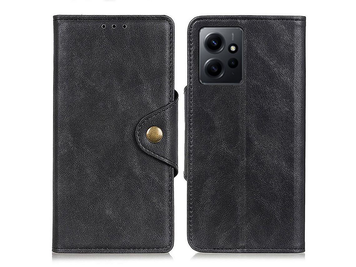 For Xiaomi Redmi Note 12 4G Brass Buckle Leather Phone Cover Stand Wallet Cell Phone Caseblack
