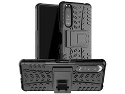 Military Grade Armor Heavy Duty Pc Pu Hybrid Impact Tire Model Kickstand Dual Layer Protection Cover For Sony Xperia 5 Iii 5Gblack