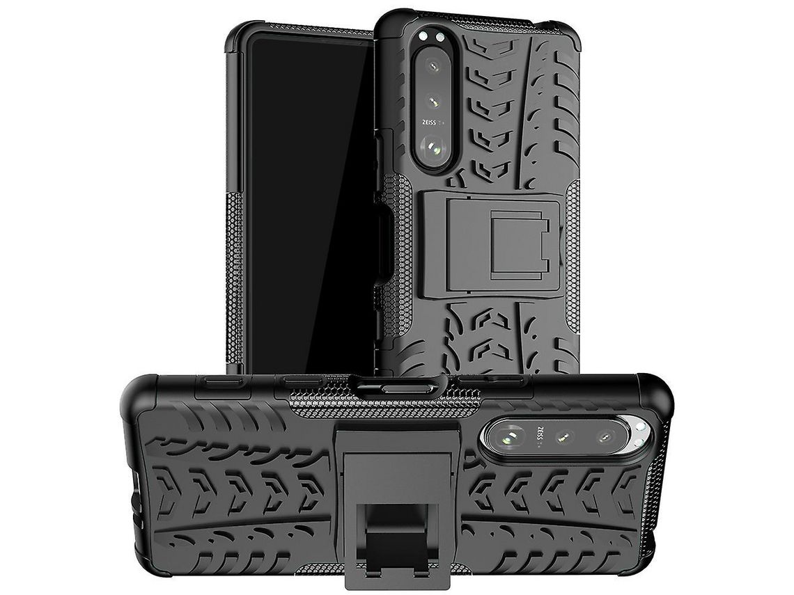 Military Grade Armor Heavy Duty Pc Pu Hybrid Impact Tire Model Kickstand Dual Layer Protection Cover For Sony Xperia 5 Iii 5Gblack