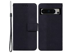 For Google Pixel 8 Pro Leather Phone Cover Geometry Pattern Imprinted Stand Wallet Caseblack
