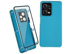 For Xiaomi Redmi Note 12 Pro 5G Tempered Glass Pu Leather Electroplating Phone Cover Magnetic Absorption Lock Full Coverage Caseblue