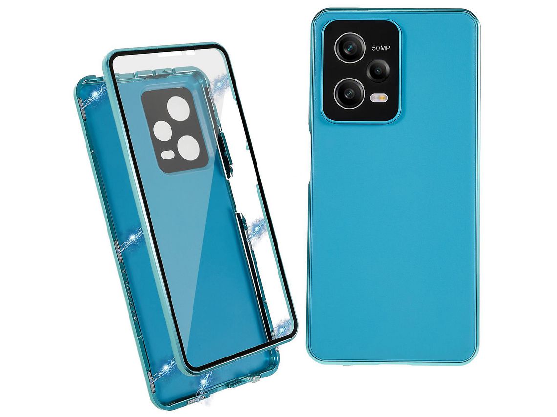 For Xiaomi Redmi Note 12 Pro 5G Tempered Glass Pu Leather Electroplating Phone Cover Magnetic Absorption Lock Full Coverage Caseblue