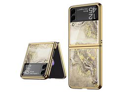 Gkk Marble Pattern Printing Design Electroplating Frame Hard Pc Tempered Glass Back Cover For Samsung Galaxy Z Flip3 5Gmarble 11