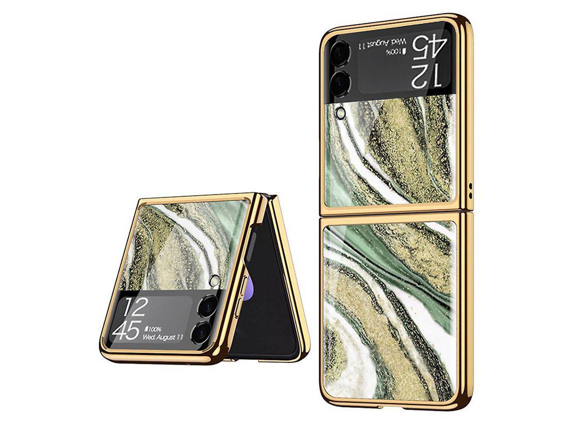 Gkk Marble Pattern Printing Design Electroplating Frame Hard Pc Tempered Glass Back Cover For Samsung Galaxy Z Flip3 5Gmarble 13