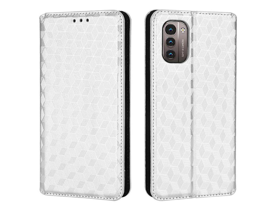 For Nokia G11/G21 Wallet Flip Phone Cover Imprinted Rhombus Pattern Phone Stand Anti-Scratch Pu Leather Protective Phone Casesilver
