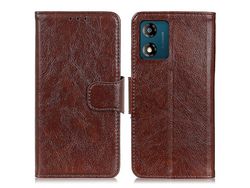 For Motorola Moto E13 4G Phone Stand Cover Nappa Texture Split Leather Wallet Cell Phone Casebrown