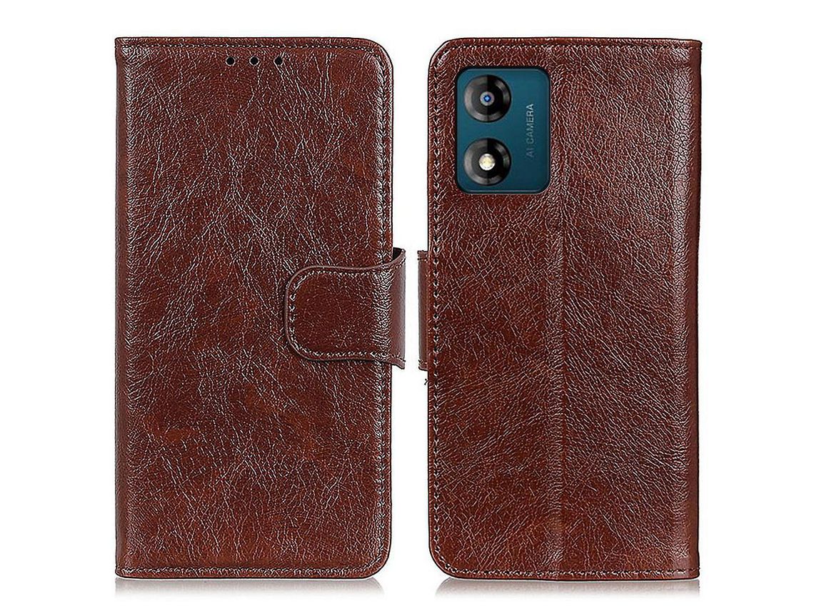 For Motorola Moto E13 4G Phone Stand Cover Nappa Texture Split Leather Wallet Cell Phone Casebrown