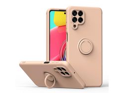 For Samsung Galaxy M53 5G Finger Ring Kickstand Design Anti-Scratch Cover Liquid Silicone Cell Phone Protective Casepink