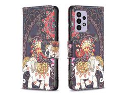 For Samsung Galaxy A33 5G Pattern Printing Pu Leather Magnetic Flip Cover Stand Function Wallet Purse Caseflower And Elephant