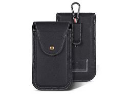 6.7 Inch Mobile Phone Waist Bag Vertical Pu Leather Belt Hanging Phone Storage Bagblack