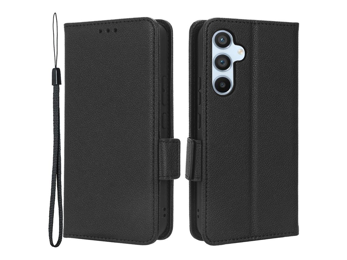 For Samsung Galaxy A54 5G Mobile Phone Cover Wallet Stand Litchi Texture Pu Leather Dual Magnetic Clasp Phone Caseblack