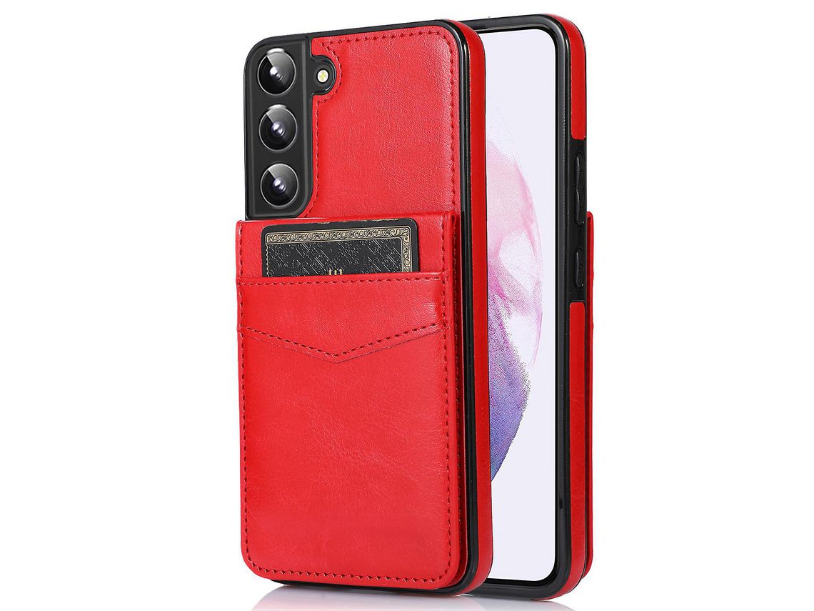 For Samsung Galaxy S22 5G Kickstand Cell Phone Cover Card Holder Pu Leather Tpu Phone Casered