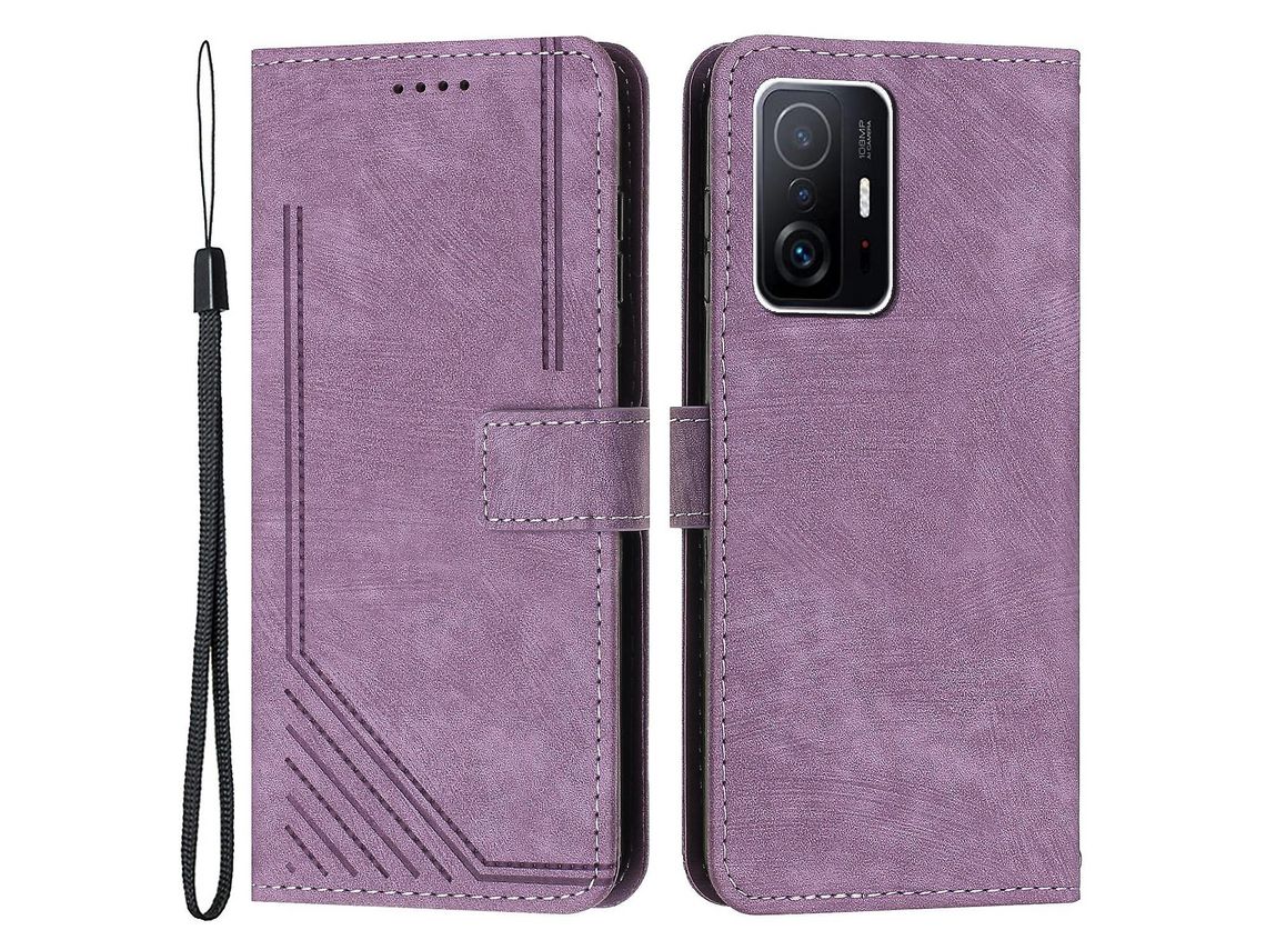 For Xiaomi 11T Pro 5G / 11T 5G Skin-Touch Leather Wallet Full Protection Shell Lines Imprint Flip Stand Phone Casepurple