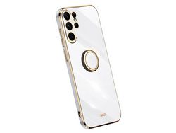Xinli Phone Back Cover For Samsung Galaxy S22 Ultra 5G Ring Kickstand Tpu Electroplating Drop-Proof Phone Casewhite