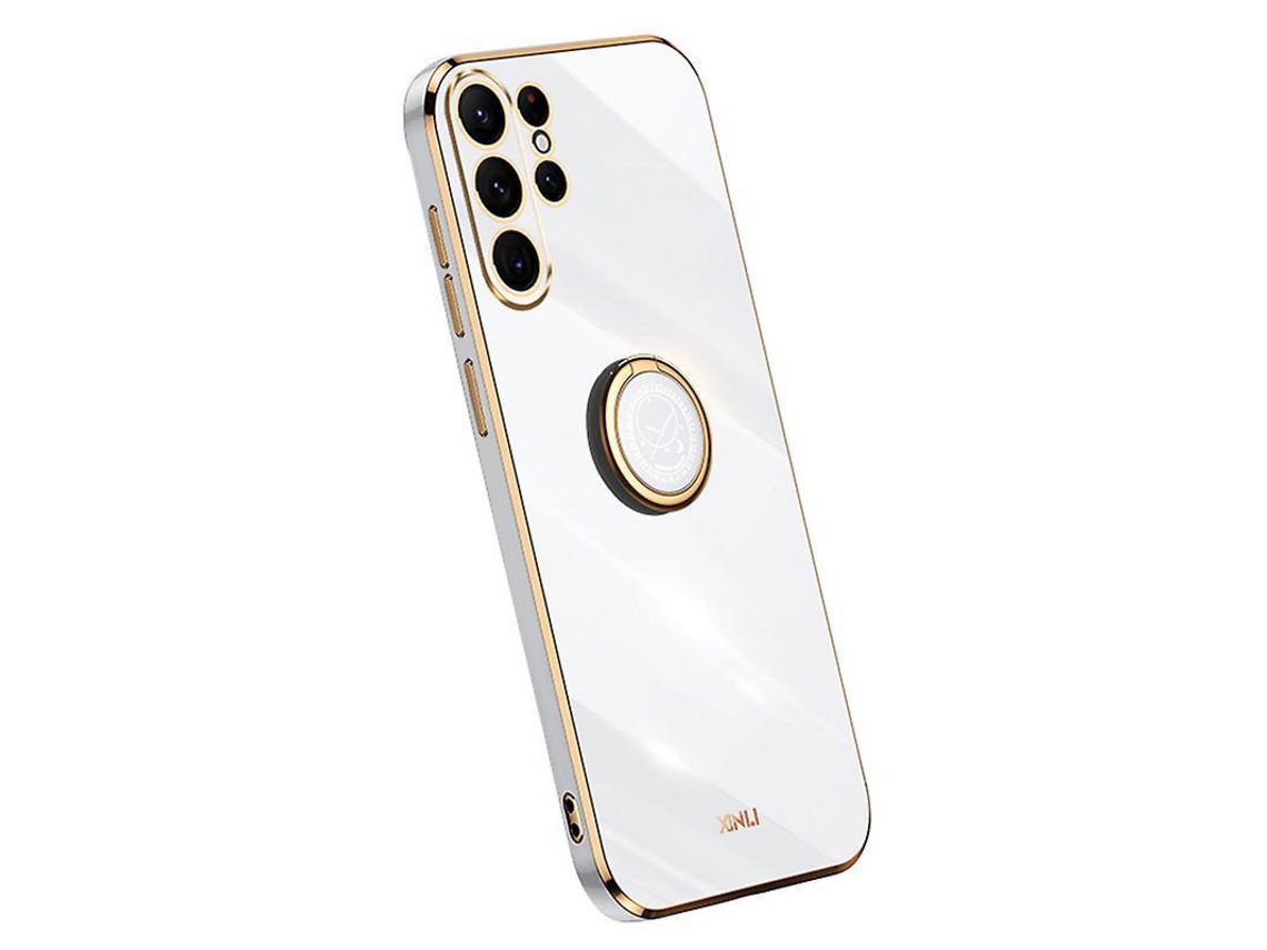 Xinli Phone Back Cover For Samsung Galaxy S22 Ultra 5G Ring Kickstand Tpu Electroplating Drop-Proof Phone Casewhite