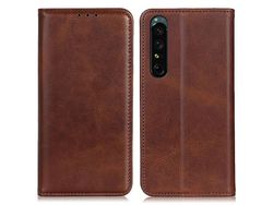 Auto-Absorbed Split Leather Phone Cover For Sony Xperia 1 Iv Full Protection Wallet Design Stand Cell Phone Shellcoffee