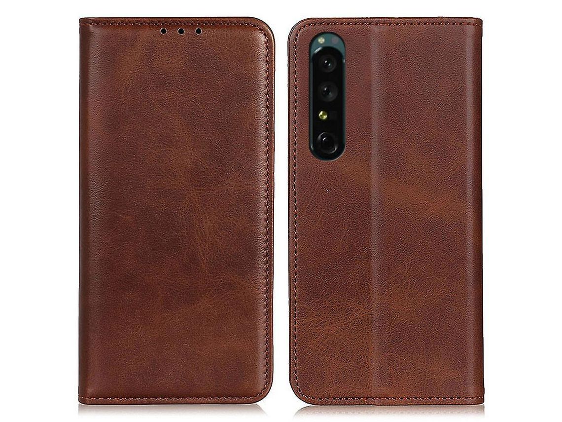 Auto-Absorbed Split Leather Phone Cover For Sony Xperia 1 Iv Full Protection Wallet Design Stand Cell Phone Shellcoffee
