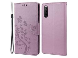 For Sony Xperia 10 Iv Butterfly Flower Imprinted Wallet Case Pu Leather Stand Flip Cover With Hand Straplight Purple