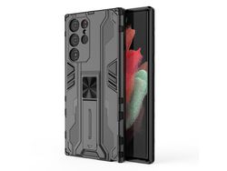 Anti-Fingerprint Hard Pc Soft Tpu Shockproof Phone Cover With Kickstand For Samsung Galaxy S22 Ultra 5G Silverblack