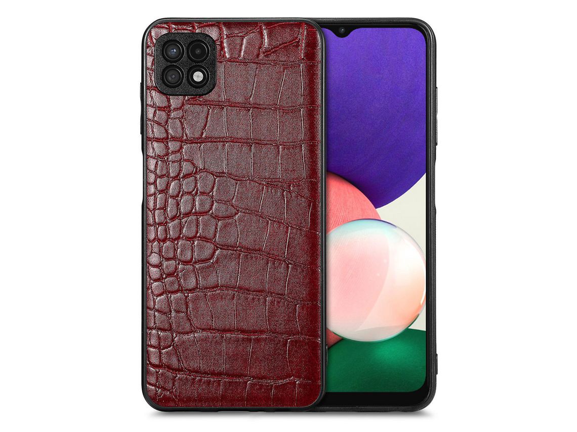 For Samsung Galaxy A22 5G Eu Version Crocodile Texture Pu Leather Coated Tpu Cover Precise Cutout Phone Casewine Red