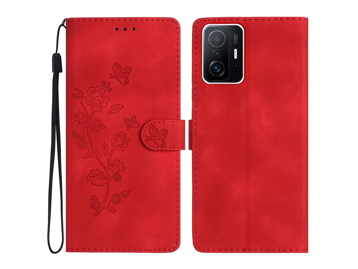 For Xiaomi 11T Pro 5G / 11T 5G Phone Cover Shell Tpupu Leather Wallet Stand Imprinted Flower Cell Phone Casered
