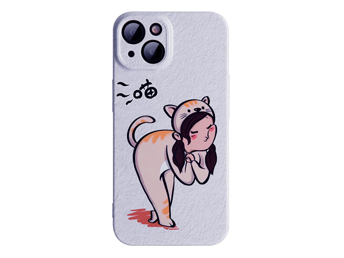 For Iphone 14 Plus Cartoon Cat Girl / Dog Boy Pattern Printing Couple Phone Cover Drop Proof Hard Pc Casecat Girl